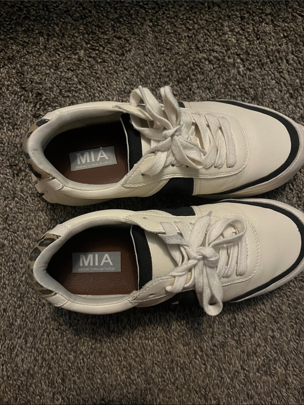 MIA White Sneakers with Black Accents and Leopard Heel Tab